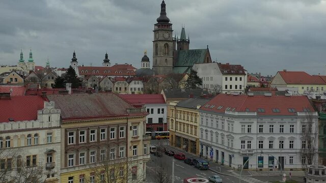 Aerial View Descending Over Hradec Kralove, Czech Republic