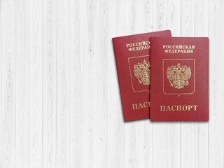 Russian Passports on wooden table