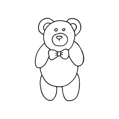 Teddy bear, hand-drawn children's toy. Doodle image for various designs.