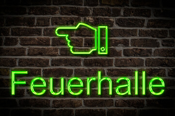 Fototapeta premium Leuchtreklame Feuerhalle