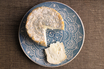 Soft organic goat cheese with white mold