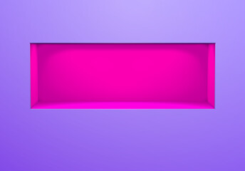 Neon lightened wall niche or shelf with purple glow on the violet wall in 80s cyberpunk or vaporwave style