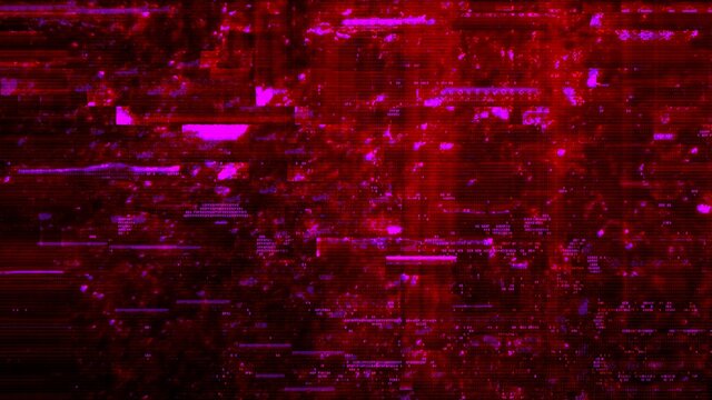 Defected red purple looped HUD interface with abstract and trippy digital code. Concept glitch background as cyberpunk computer meltdown overlay with fragments and hex code of alien communication decr