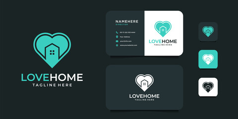 Modern inspirational love home logo design with business card vector