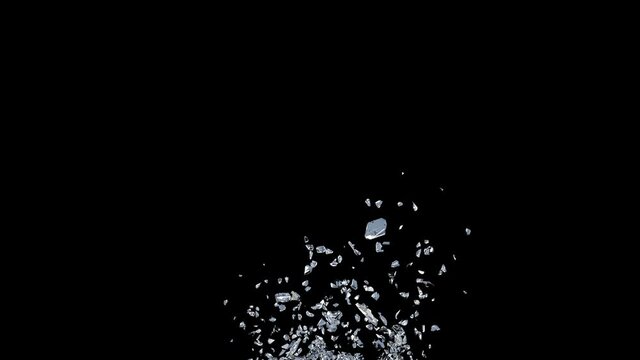 Glass Breaked with shatter and debris include black and white alpha matte. Footage element for film ads and movie.