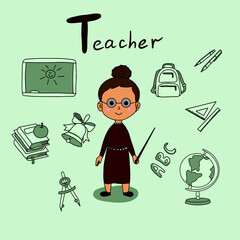 Cute vector alphabet Profession. Letter T - Teacher