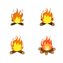 A collection of flaming and fiery icons and symbols. Vector illustration.