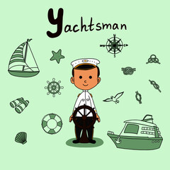 Cute vector alphabet Profession. Letter Y - Yachtsman