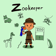 Cute vector alphabet Profession. Letter Z - Zookeeper