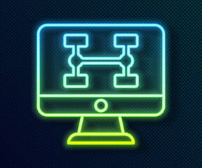 Glowing neon line Hardware diagnostics condition of car icon isolated on black background. Car service and repair parts. Vector.
