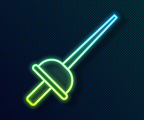 Glowing neon line Fencing icon isolated on black background. Sport equipment. Vector.