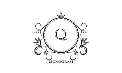 Monogram template, initial monogram letter Q. Retro logo for cafe, bar, restaurant, invitation. Business style or company brand.