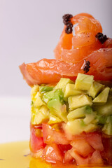 avocado tartare, with salmon and tomato