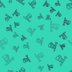 Black line Street signboard with glass of beer icon isolated seamless pattern on green background. Suitable for advertisements bar, cafe, pub, restaurant. Vector.