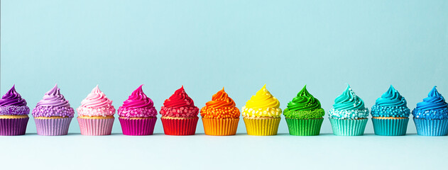 Row of colorful cupcakes