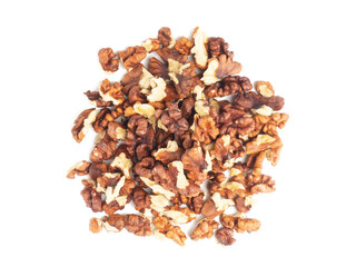 Handful of shelled walnuts on white