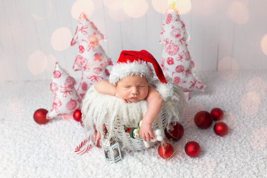 first photo session. newborn child. child in in a New Year's image. first pictures of newborn new year