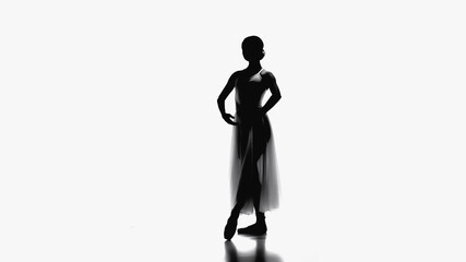 silhouette of elegant ballerina dancing on white background