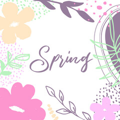 Hello Spring. Trendy abstract art templates. Suitable for social media posts, mobile apps, banners design. Vector fashion backgrounds. Leaves and plants. Spring holidays. Women's day. Easter.