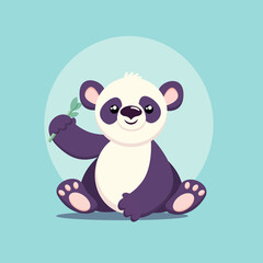 panda bear with bamboo - cute cartoon vector illustration