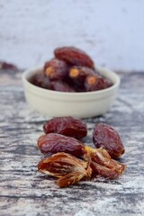 Organic Medjool dates. Selective focus