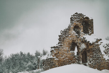 Ruins of Mangup-Kale cave city in the winter