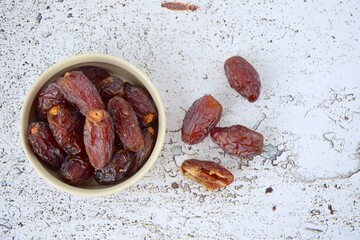 Organic Medjool dates . Flat lay