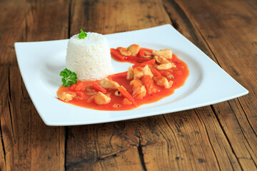 Sweet and sour chicken with rice