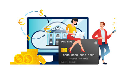 Online banking UI illustration with office people characters doing internet payments. Finance management mobile app templates.