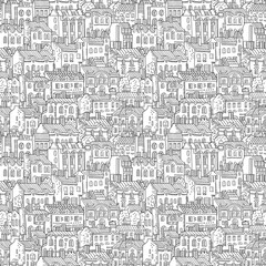 Hand drawn houses seamless pattern.