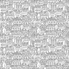 Hand drawn houses seamless pattern.