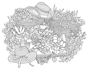 BBQ hand drawn raster doodles illustration.