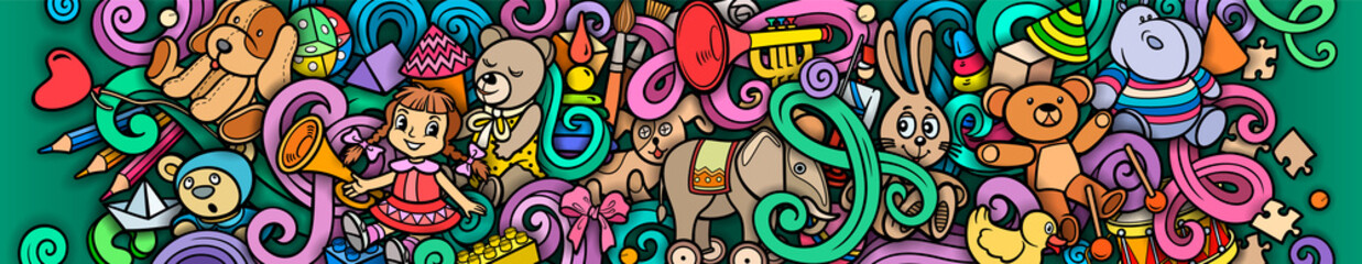 Cartoon doodles hand drawn kids toys illustration
