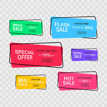 Sale banners set. Limited only today up to 50 percent off. Vector flat illustration. Mega sale.