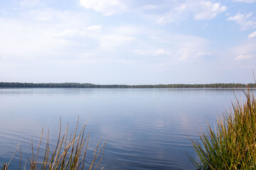 Scenery. Lake and blue sky on a clear day.