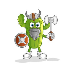 Cactus viking with an ax illustration. character vector