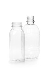 two empty new plastic bottle isolated on white background.