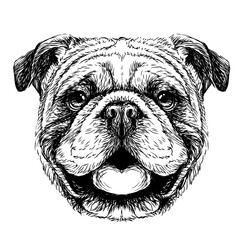Bulldog. Black-and-white, graphic portrait of an English bulldog in a sketch style. Digital vector graphics.