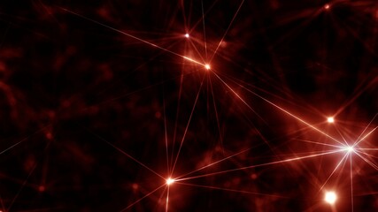 Red glowing grid of artificial network in three-dimensional logic space on microscopic level of...