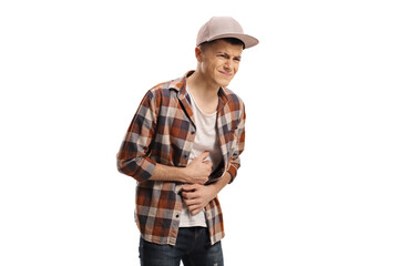Teenage guy suffering from stomach pain