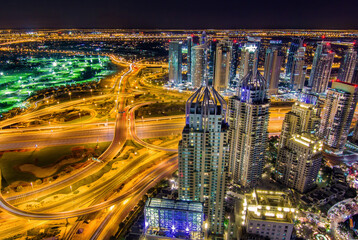 City and highway at night in Dubai  

