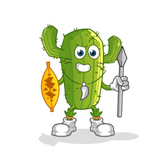 Cactus african tribal fighter mascot. cartoon vector