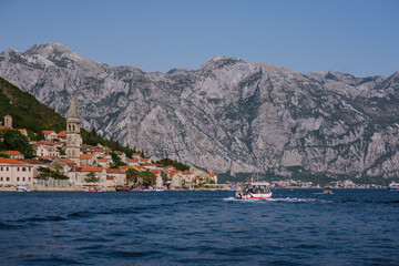 Old town in near the sea with mountain landscape