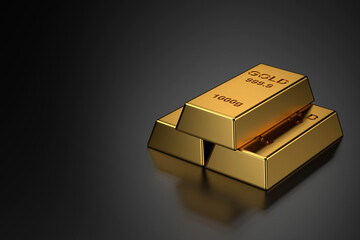 Gold bars for website banner. 3D rendering.