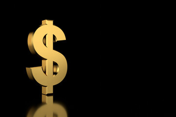 Golden dollar sign. 3D rendering.