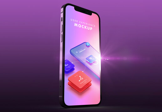 Metallic Purple Smartphone Mockup on a Dark Rose Background