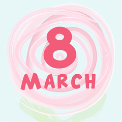 Poster 8 March Happy womens day. Pink rose