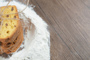 Sweet pie making ingredients on a wooden board