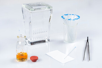 Thin layer chromatography equipments include jar, silica gel, capillary and compounds.