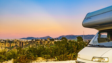 Caravan and Ronda town, Andalusia Spain.